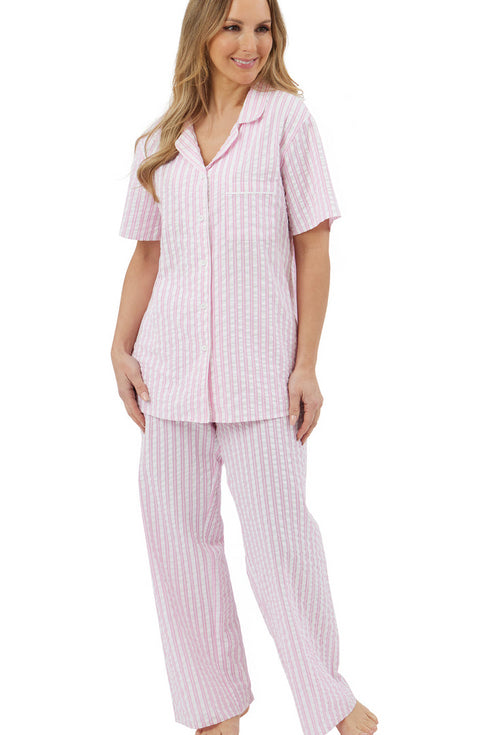 Marlon Coastal Stripe Seersucker Cotton Revere Collar Pyjama MA44318